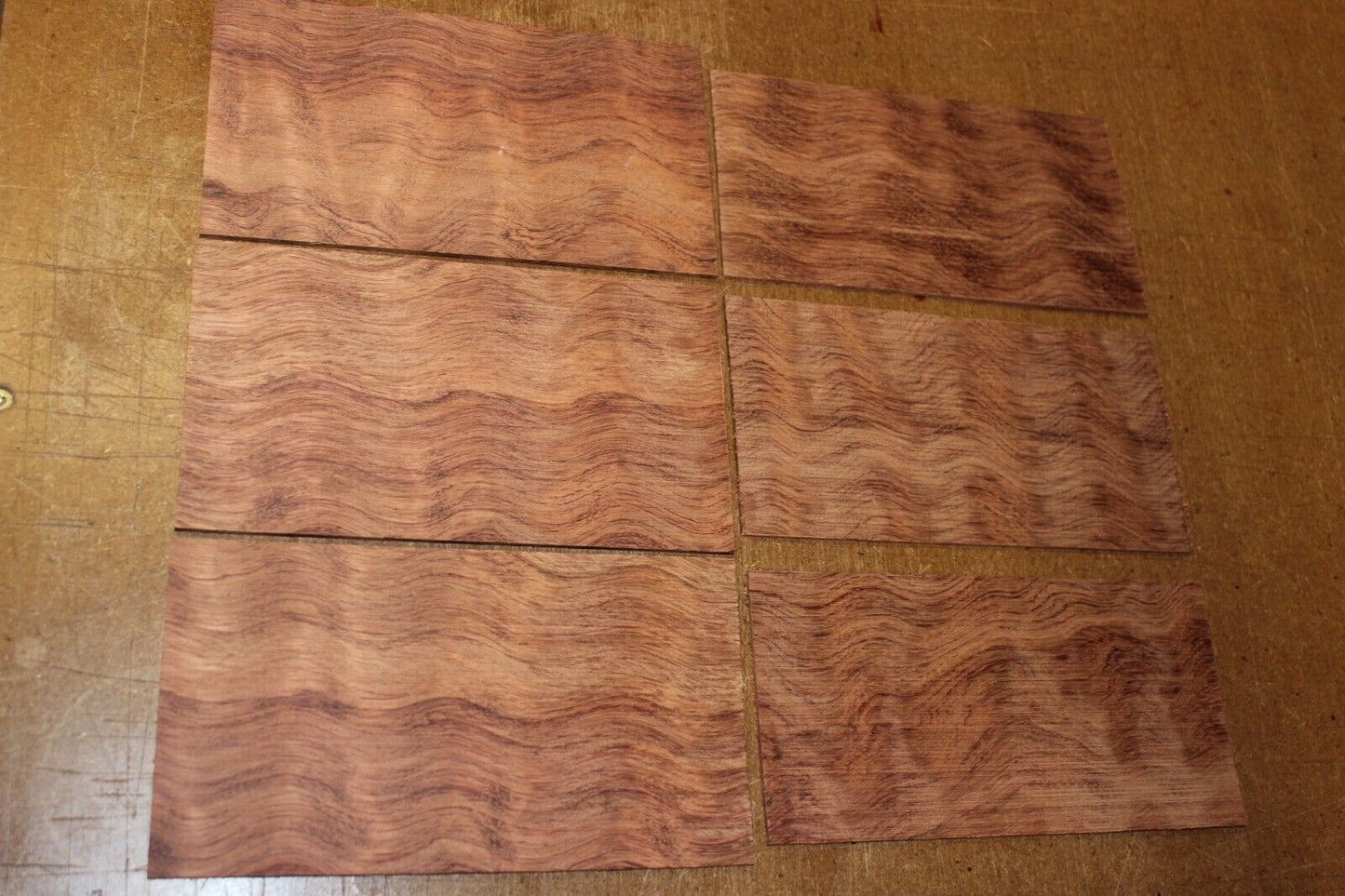 Waterfall bubinga figured headstock / peg head veneer. Sold individually
