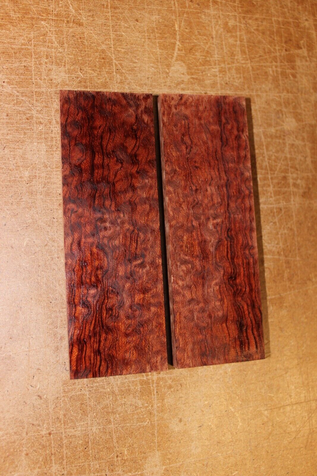 Pomelle figured Bubinga knife scale, gun grip. 5.125 X 1.75 X 3/8"