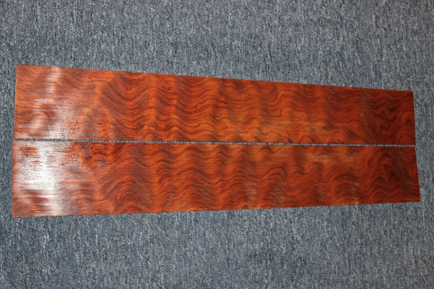 Waterfall figured bubinga back and side set. Stunning grain, color and figure.