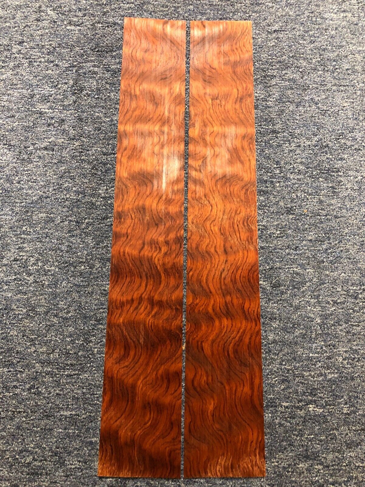 Waterfall figured bubinga back and side set. Stunning grain, color and figure.
