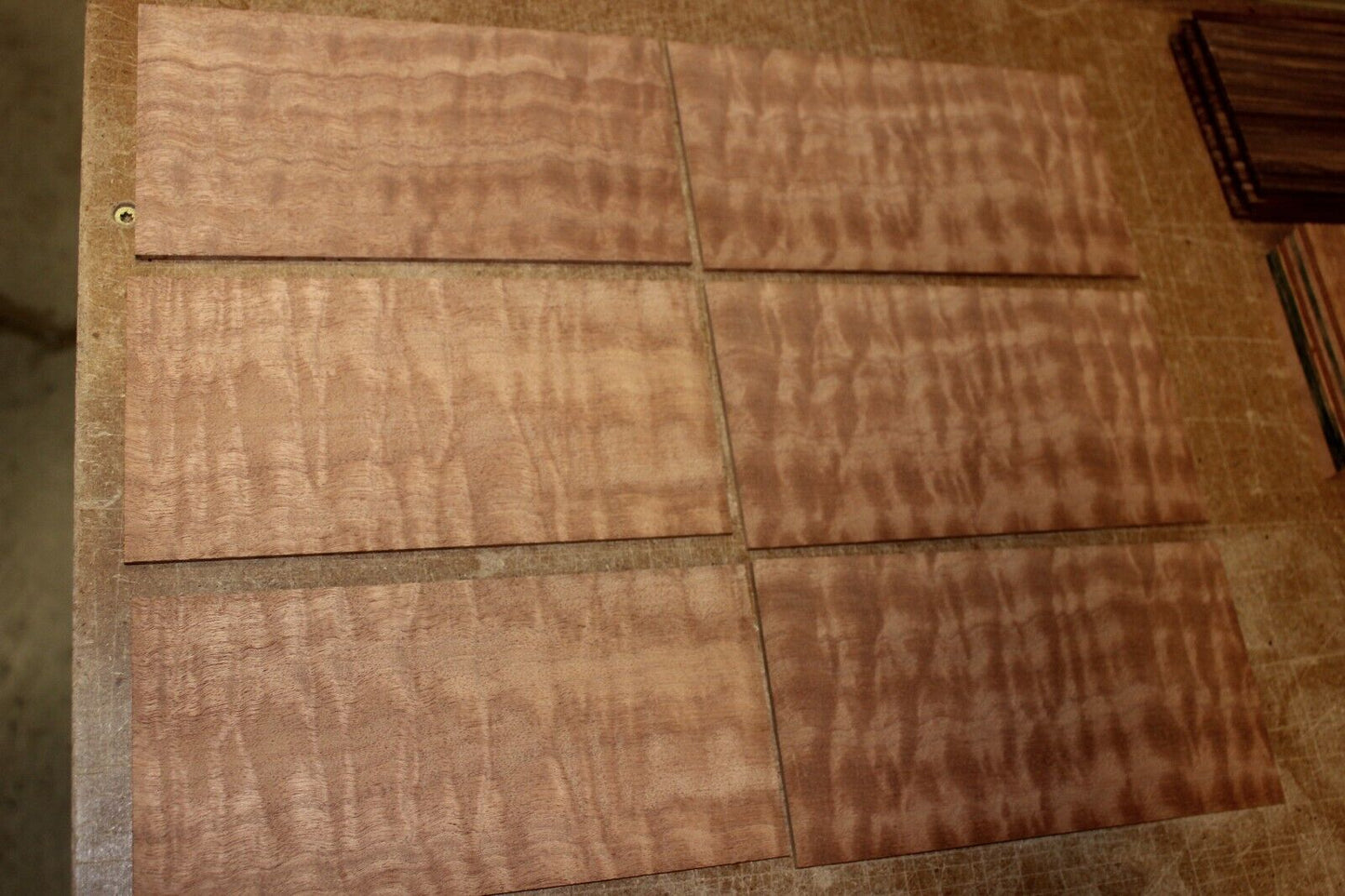 quilted figured sapele headstock / peg head veneer. Sold individually