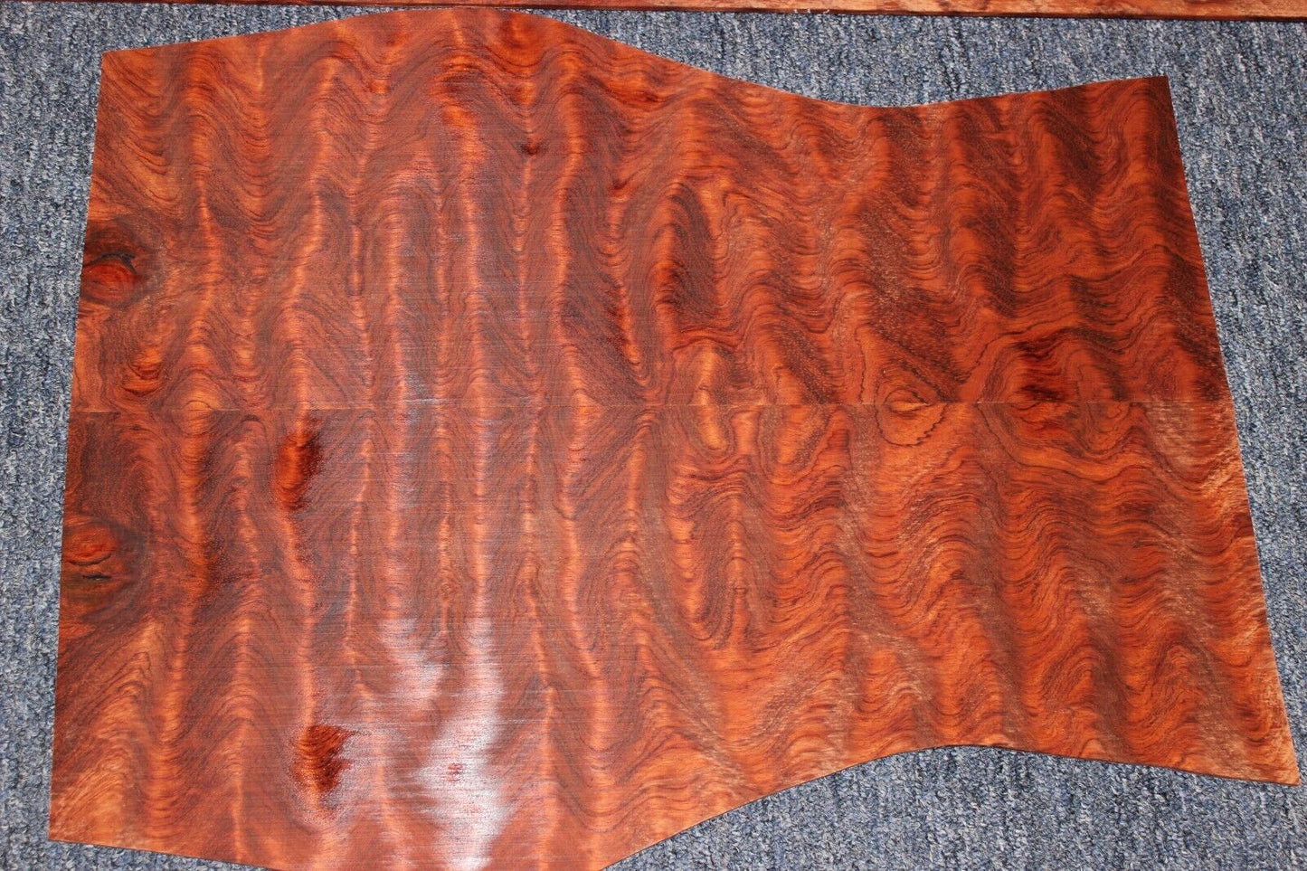 Waterfall figured bubinga back and side set. Stunning grain, color and figure.