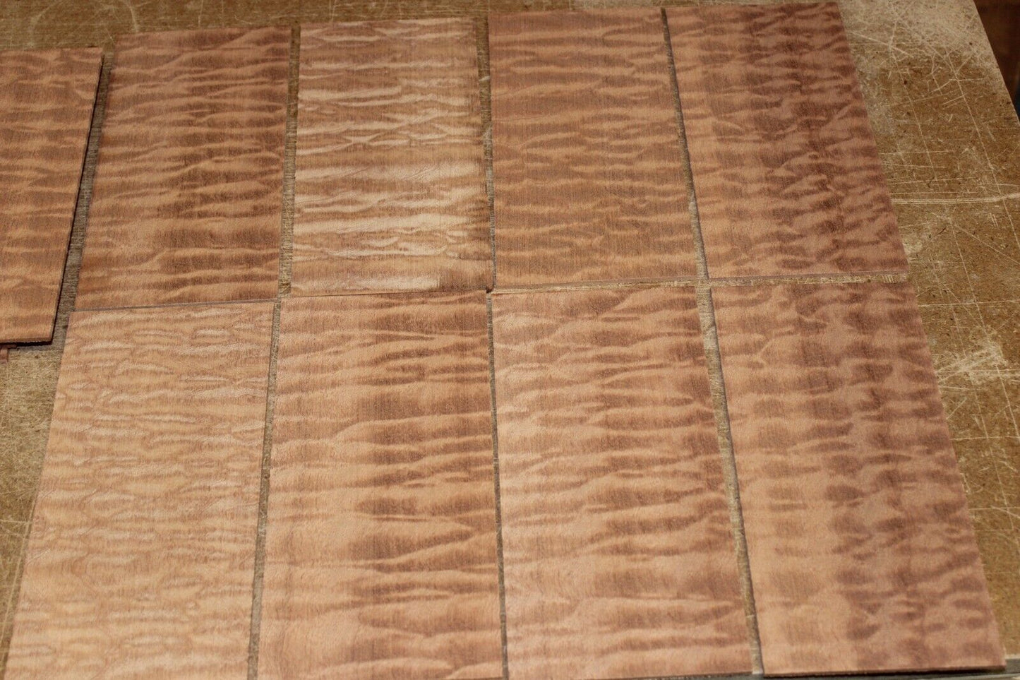 quilted figured sapele headstock / peg head veneer. Sold individually