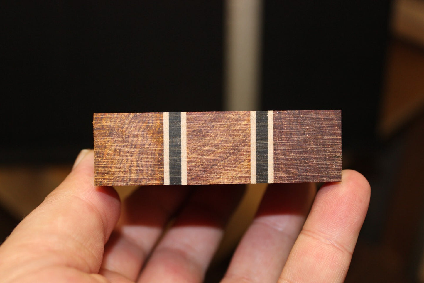 Cocobolo, flame maple and ebony laminated guitar neck blank. WOW!!!