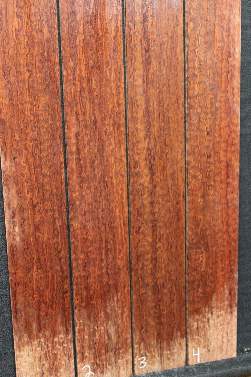Pomelle figured bubinga bass guitar fingerboard blanks, sold individually.
