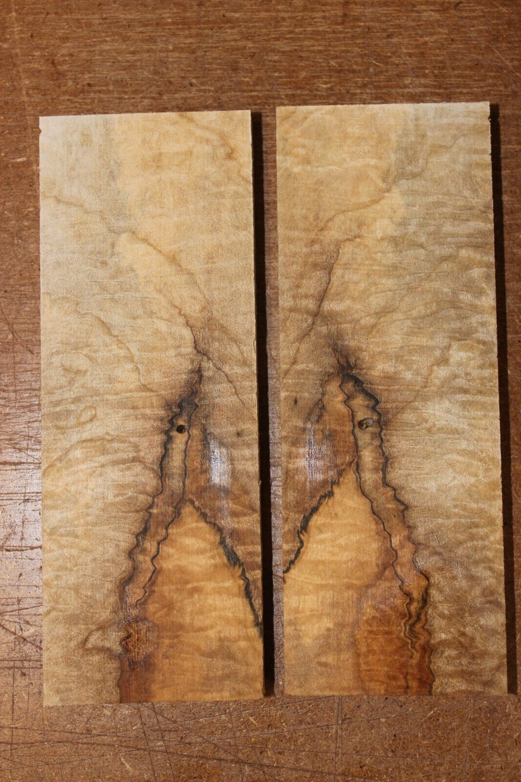 Curly ambrosia maple knife scale, gun grip. Insane tight figure 5.5 X 2 X 0.40"
