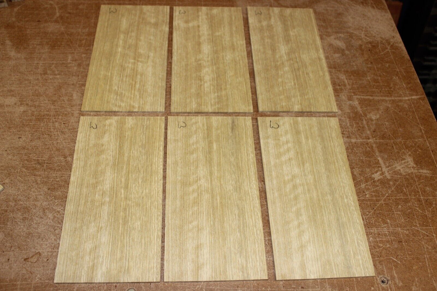 Quarter sawn white limba, korina headstock / peg head veneer. Sold individually