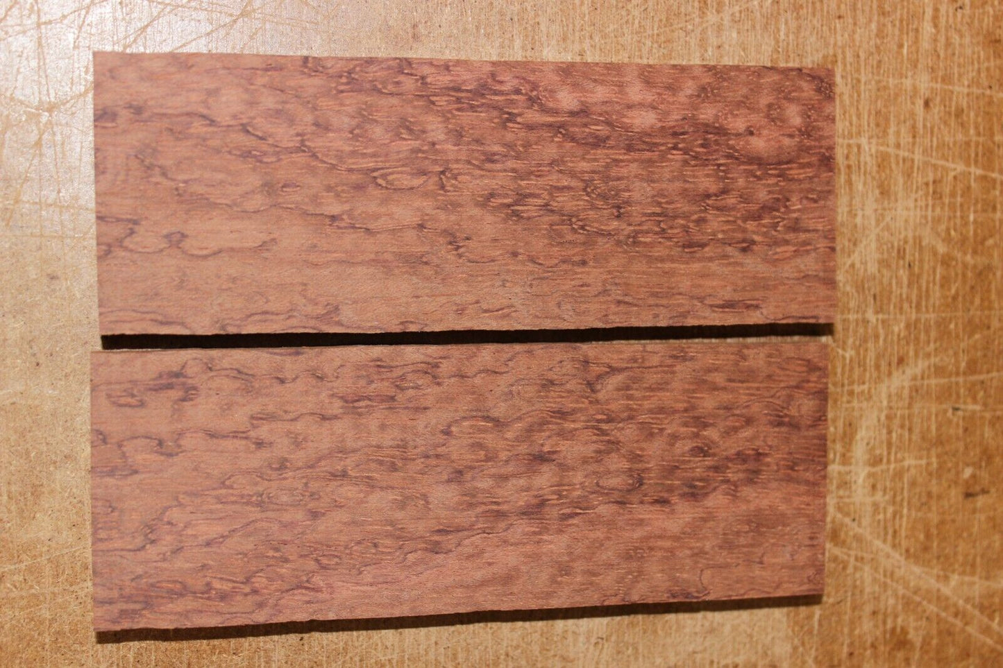 Pomelle figured Bubinga knife scale, gun grip. 5.5 X 2 X 3/8"