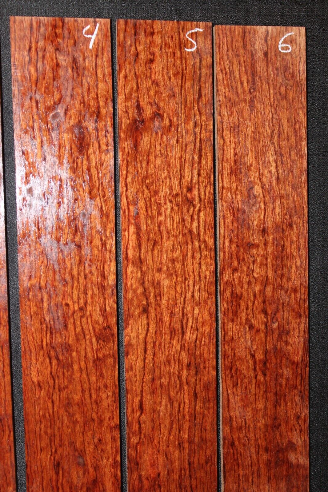 Figured bubinga guitar fingerboard blanks, sold individually. 22" long