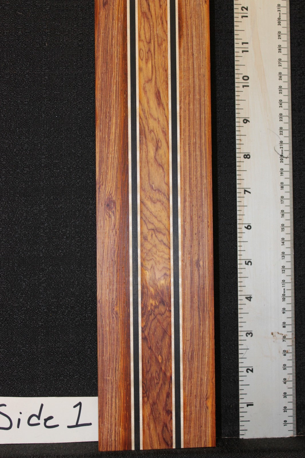 Cocobolo, flame maple and ebony laminated guitar neck blank. WOW!!!