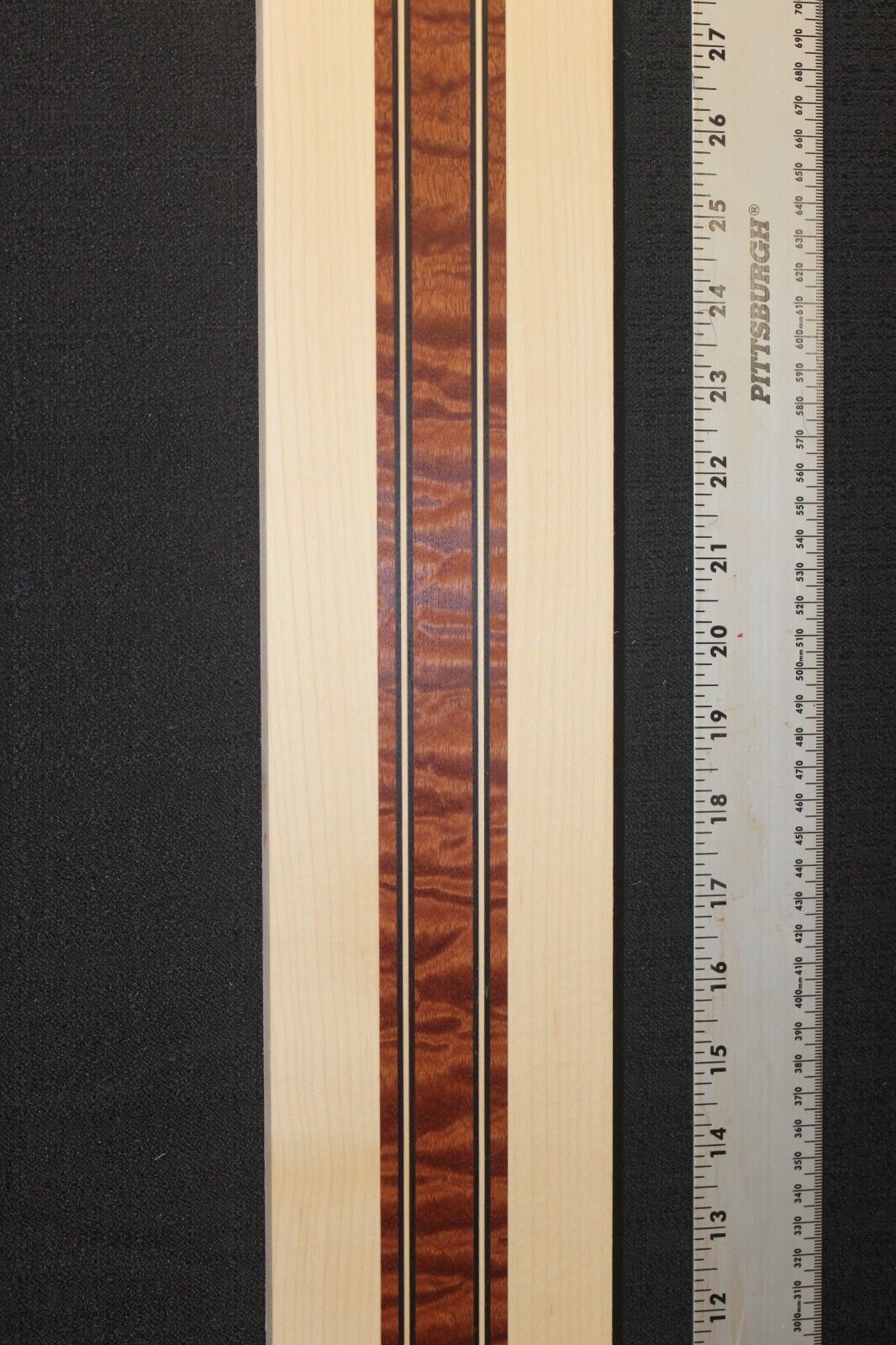 Quilted sapele, hard maple and wenge laminated bass guitar neck blank