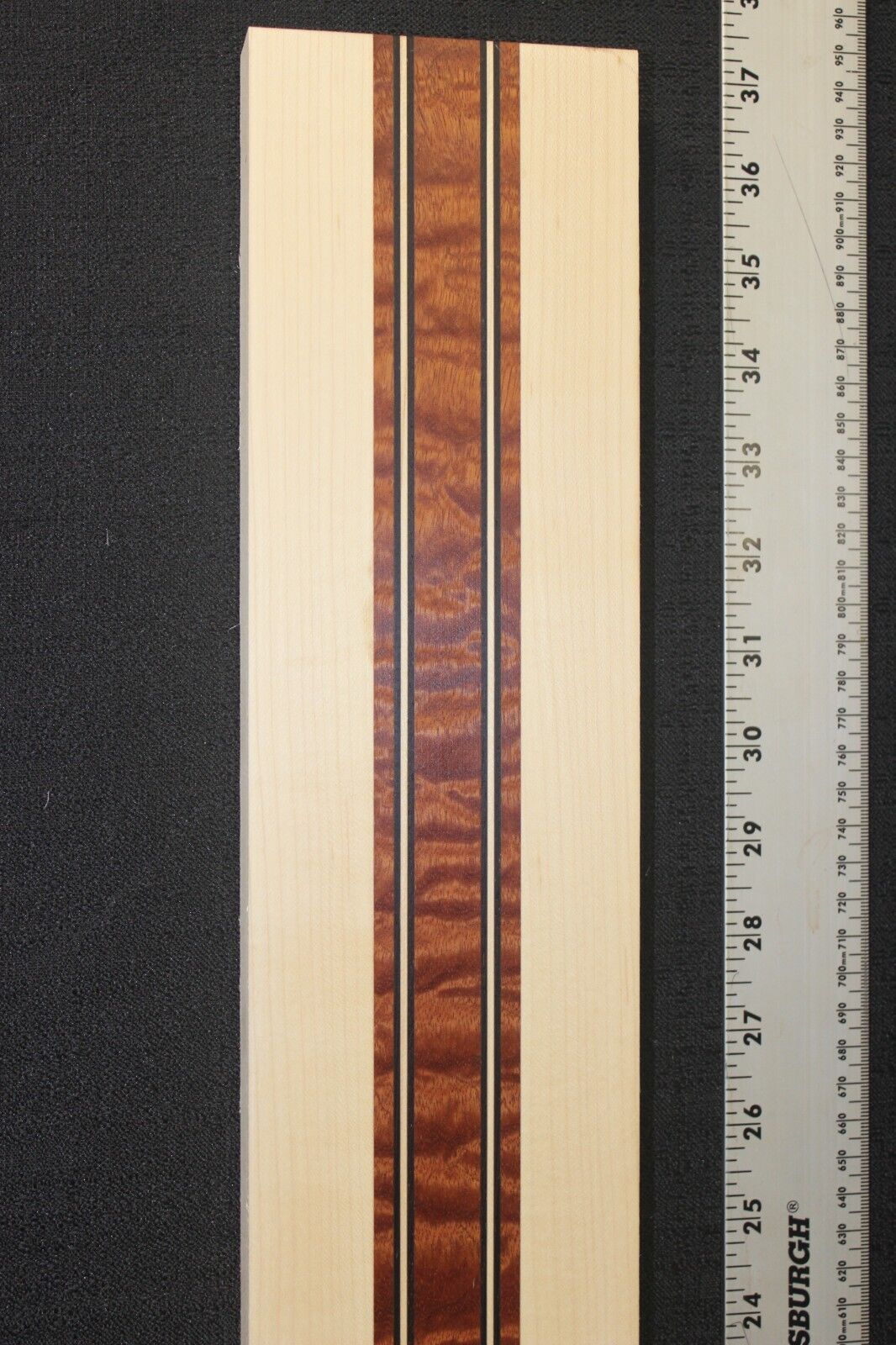 Quilted sapele, hard maple and wenge laminated bass guitar neck blank