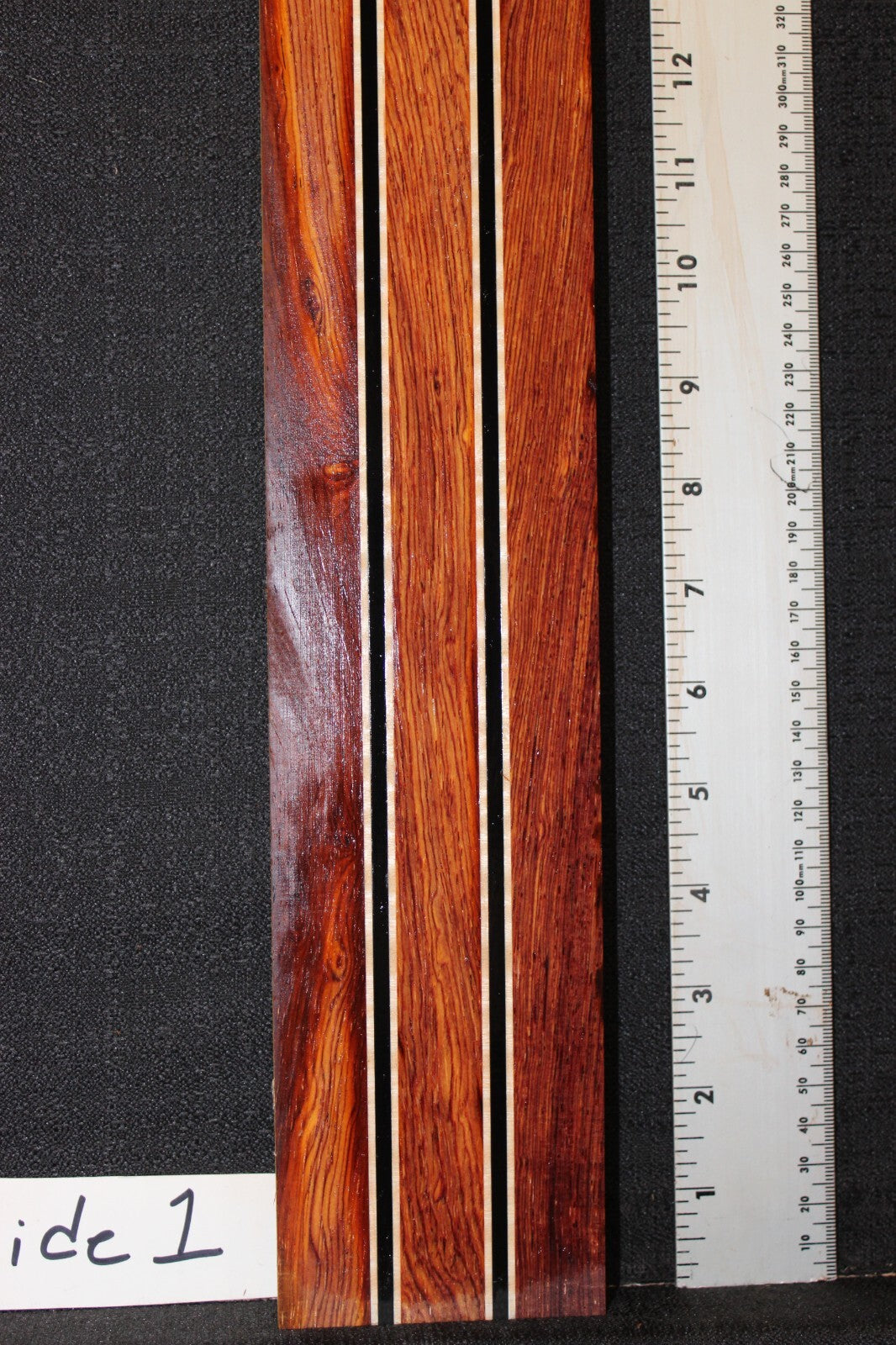 Cocobolo, flame maple and ebony laminated guitar neck blank. WOW!!!