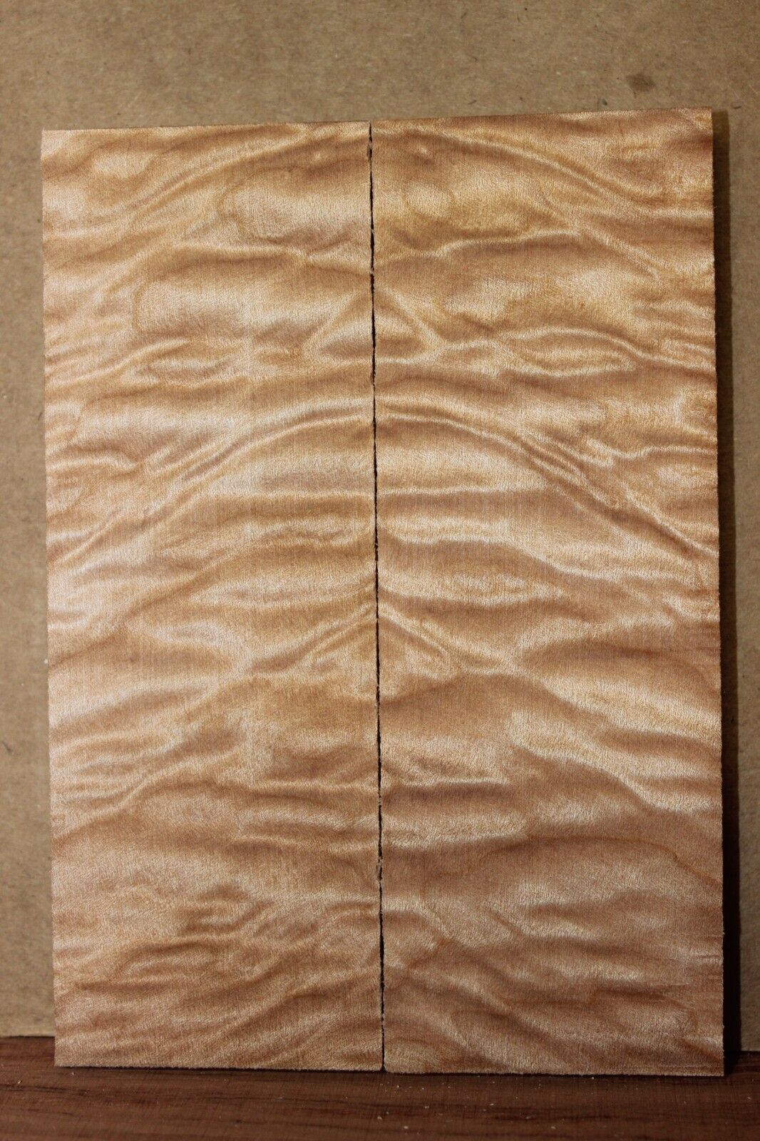 Quilted maple knife scale, gun grip. Insane tight figure 5 3/4 X 2 X 3/8"