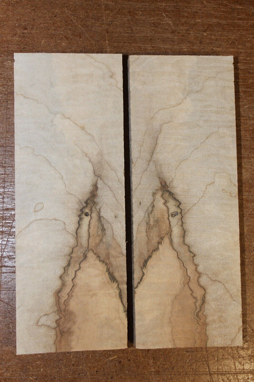 Curly ambrosia maple knife scale, gun grip. Insane tight figure 5.5 X 2 X 0.40"