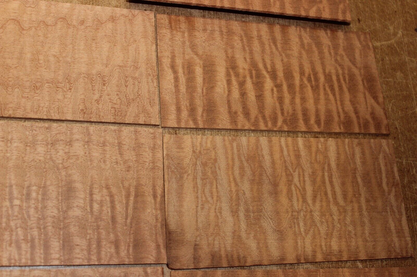 quilted figured sapele headstock / peg head veneer. Sold individually