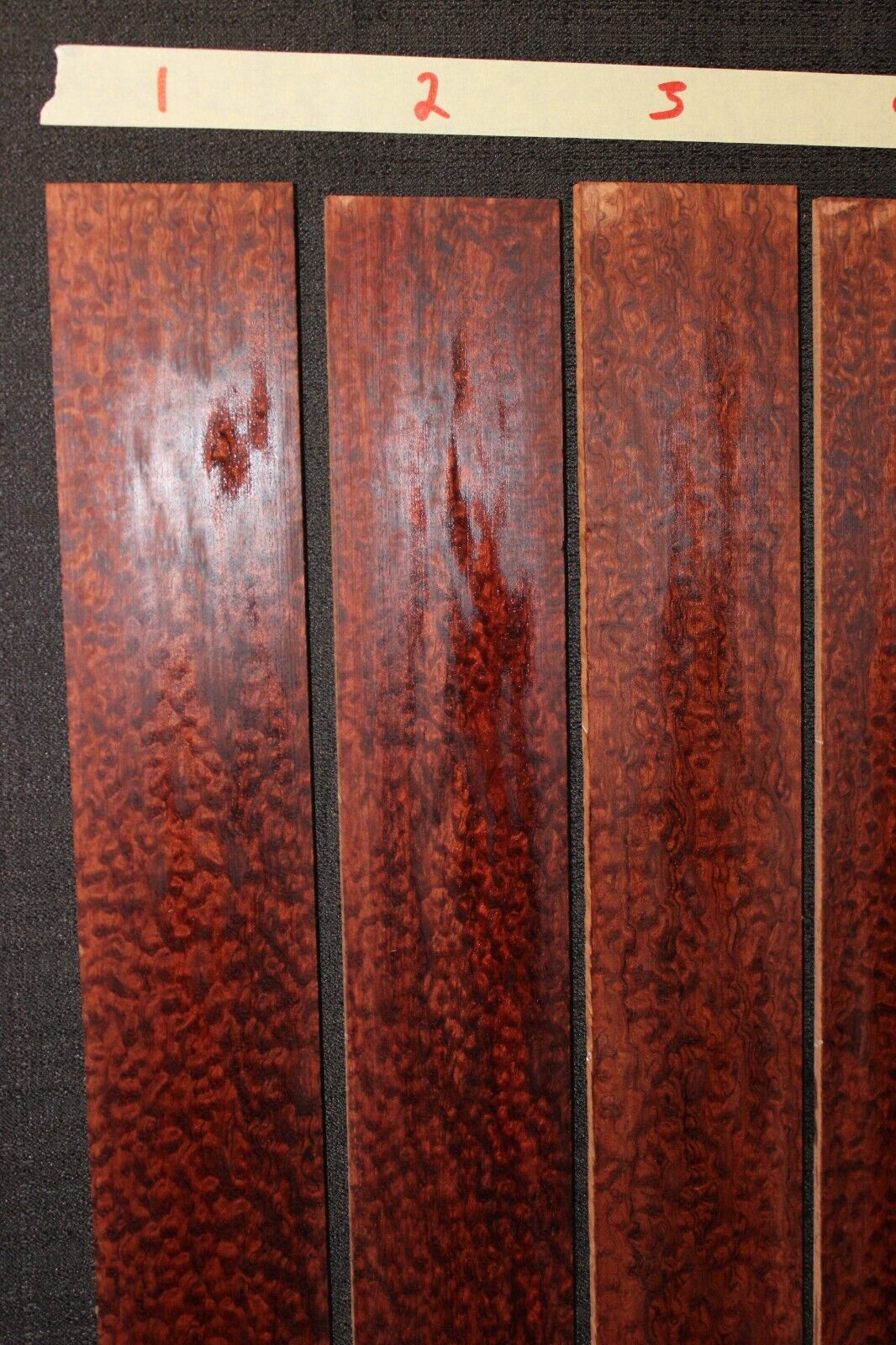Pomelle figured bubinga guitar fingerboard blanks, sold individually. 22" long