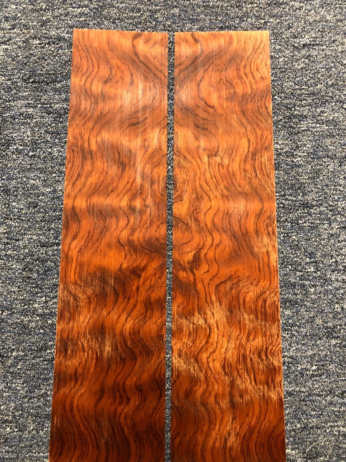 Waterfall figured bubinga back and side set. Stunning grain, color and figure.