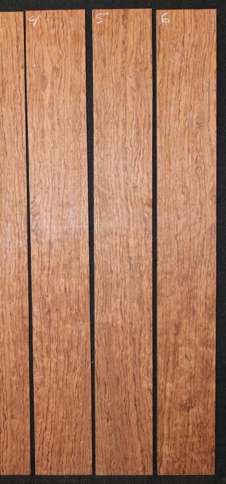 Figured bubinga guitar fingerboard blanks, sold individually. 22" long
