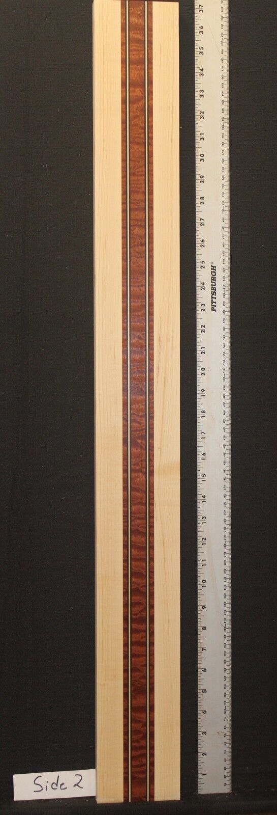 Quilted sapele, hard maple and wenge laminated bass guitar neck blank