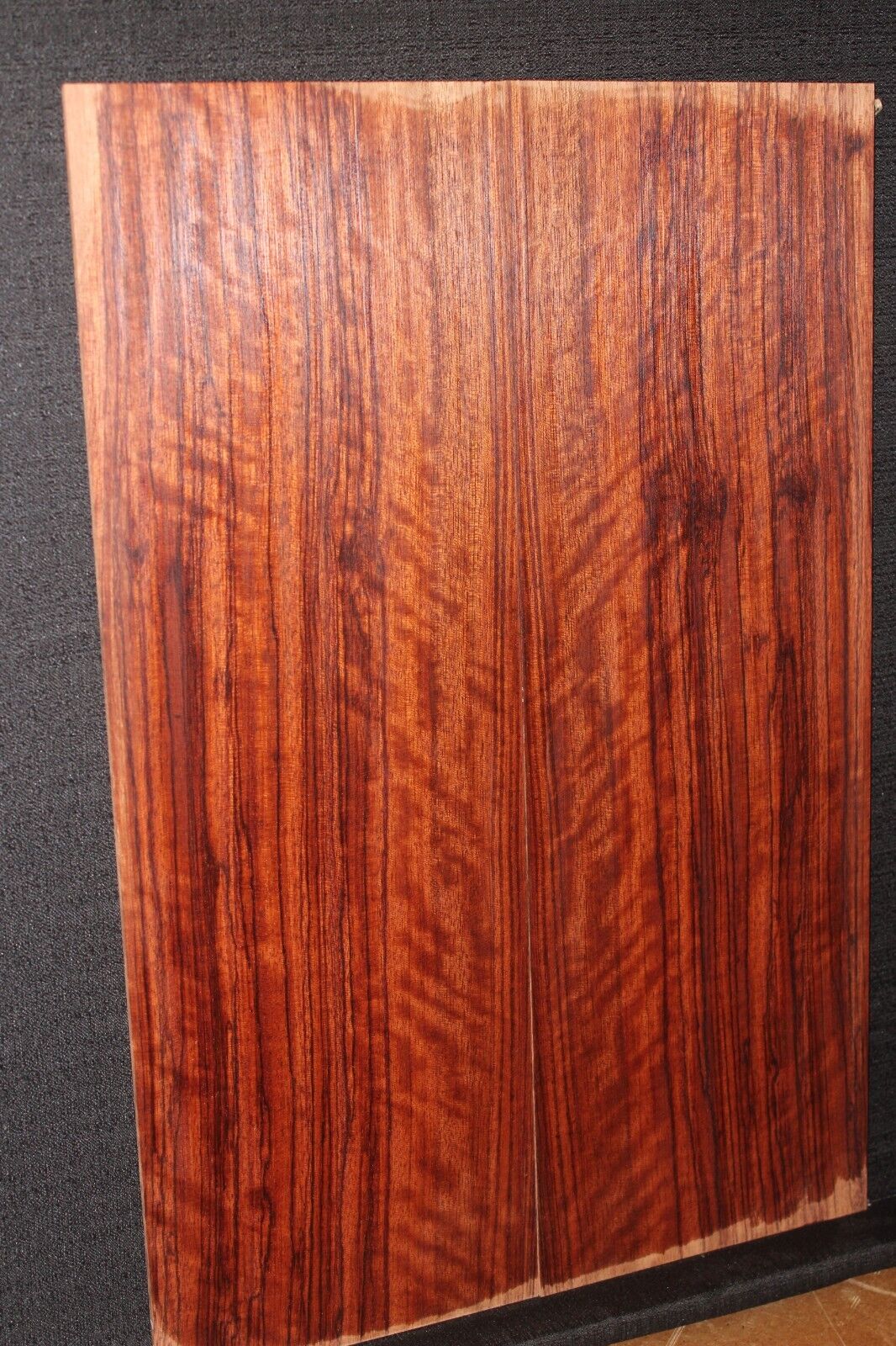 Figured quarter sawn bubinga guitar drop top.