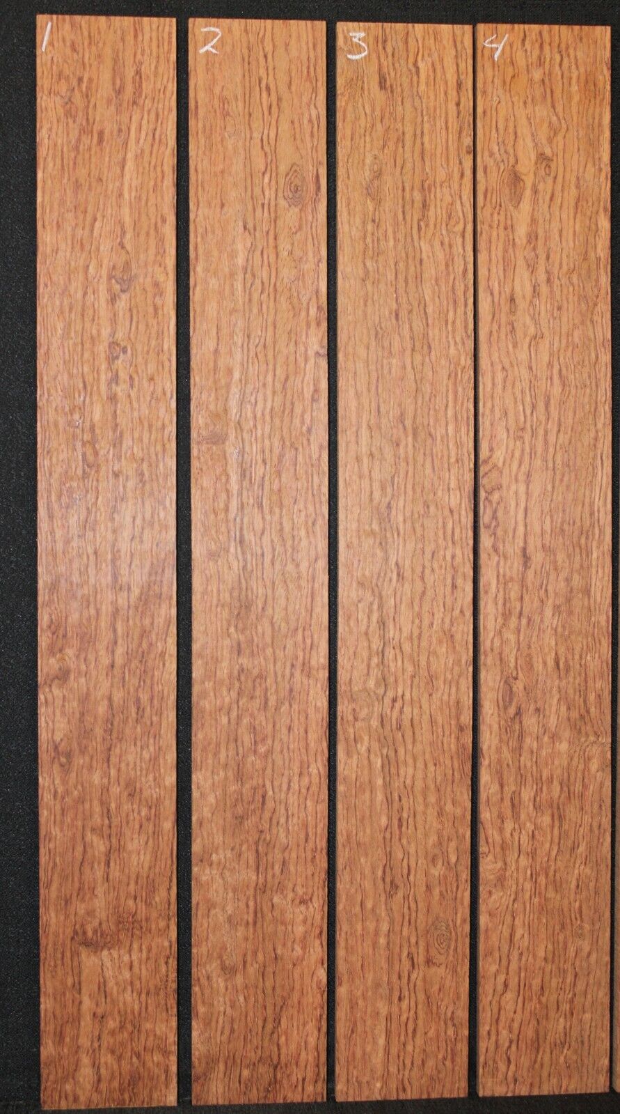 Figured bubinga guitar fingerboard blanks, sold individually. 22" long