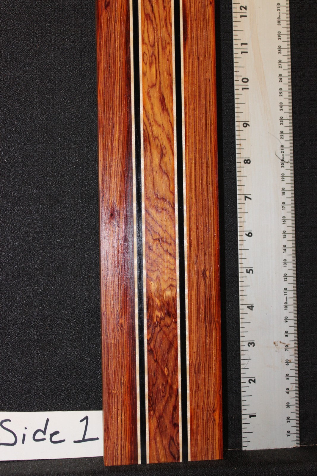 Cocobolo, flame maple and ebony laminated guitar neck blank. WOW!!!