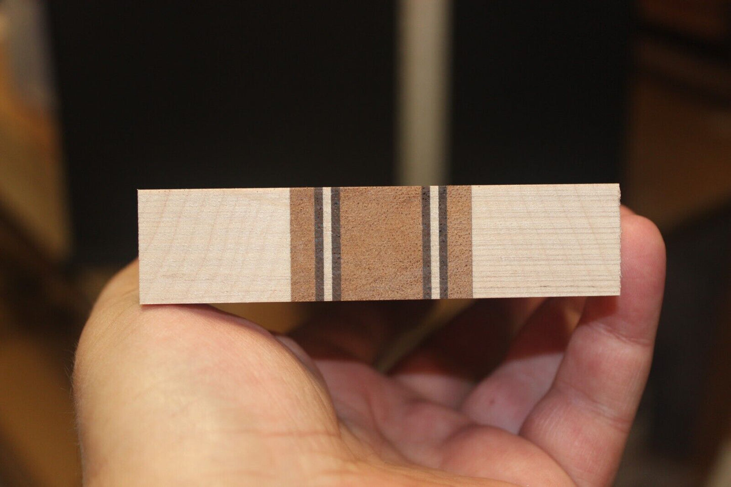 Quilted sapele, hard maple and wenge laminated bass guitar neck blank