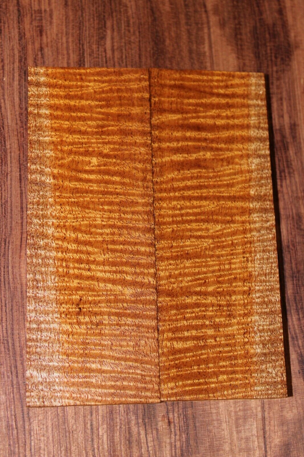 Curly / flame mahogany knife scale, gun grip. Insane tight figure 5.5 X 2 X 3/8"