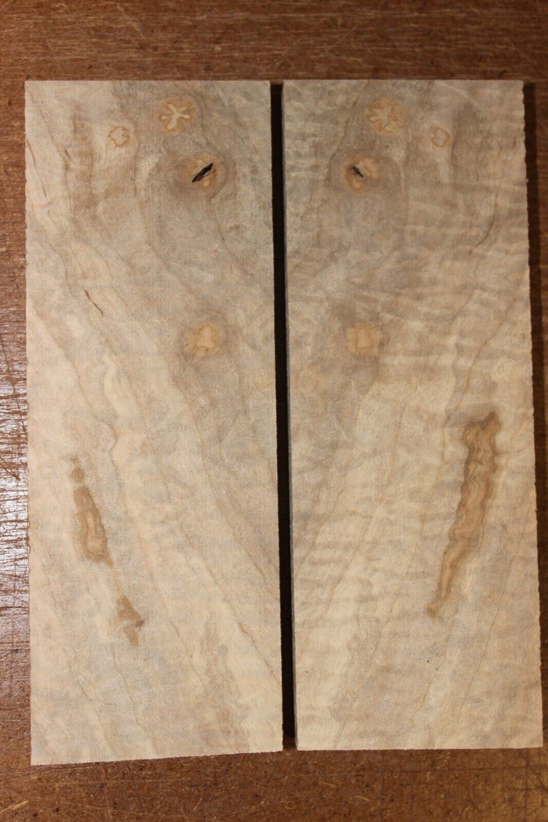 Curly ambrosia maple knife scale, gun grip. Insane tight figure 5.5 X 2 X 0.40"