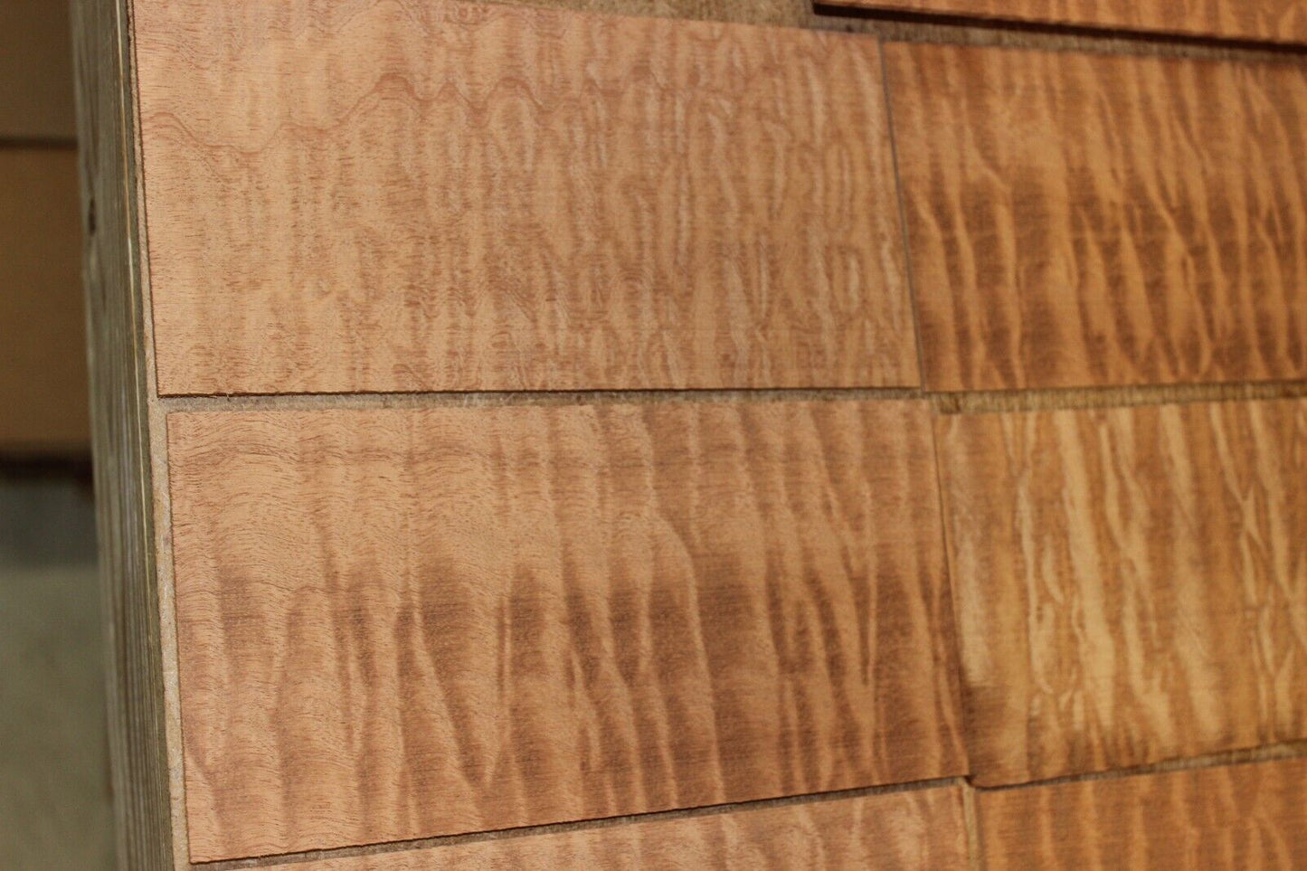 quilted figured sapele headstock / peg head veneer. Sold individually