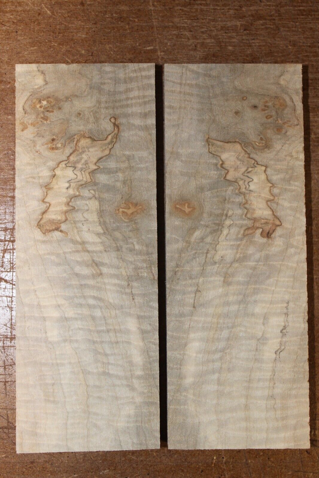 Curly ambrosia maple knife scale, gun grip. Insane tight figure 5.5 X 2 X 0.40"