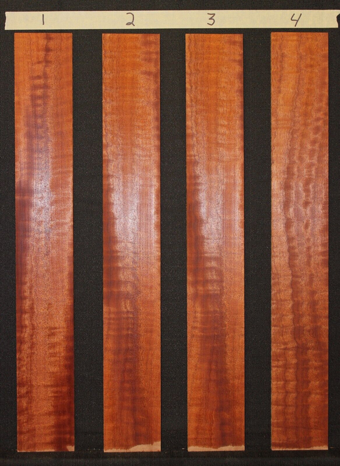Figured sapele guitar fingerboard blank. Sold individually. Very nice grain.