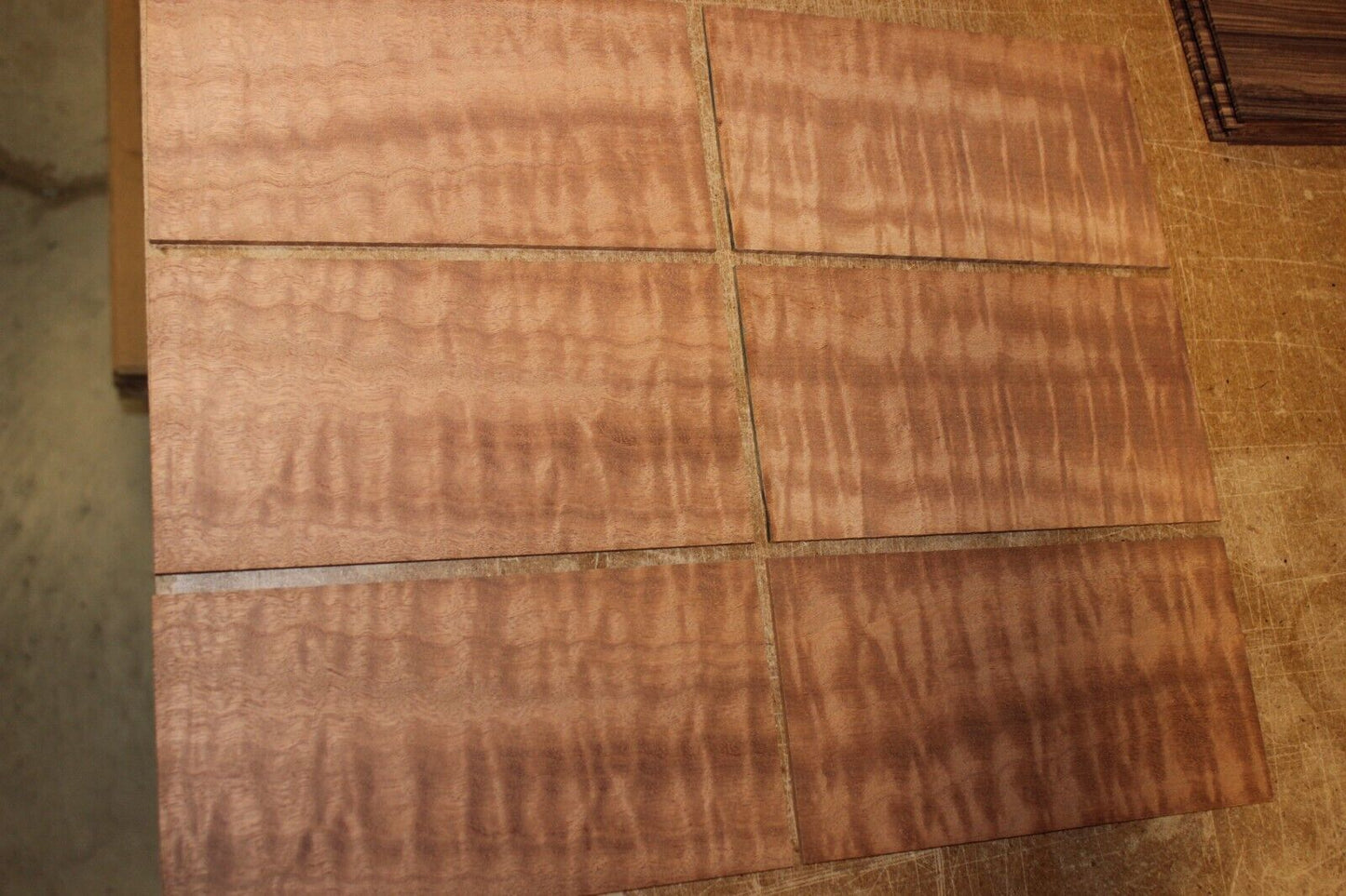 quilted figured sapele headstock / peg head veneer. Sold individually