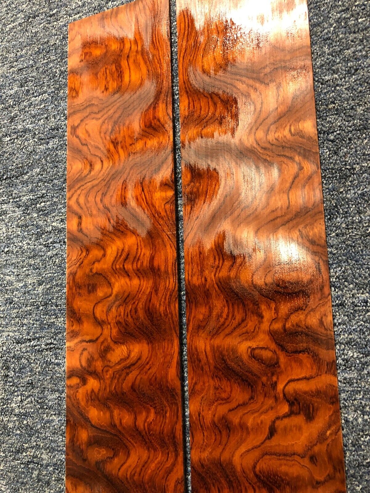 Waterfall figured bubinga back and side set. Stunning grain, color and figure.