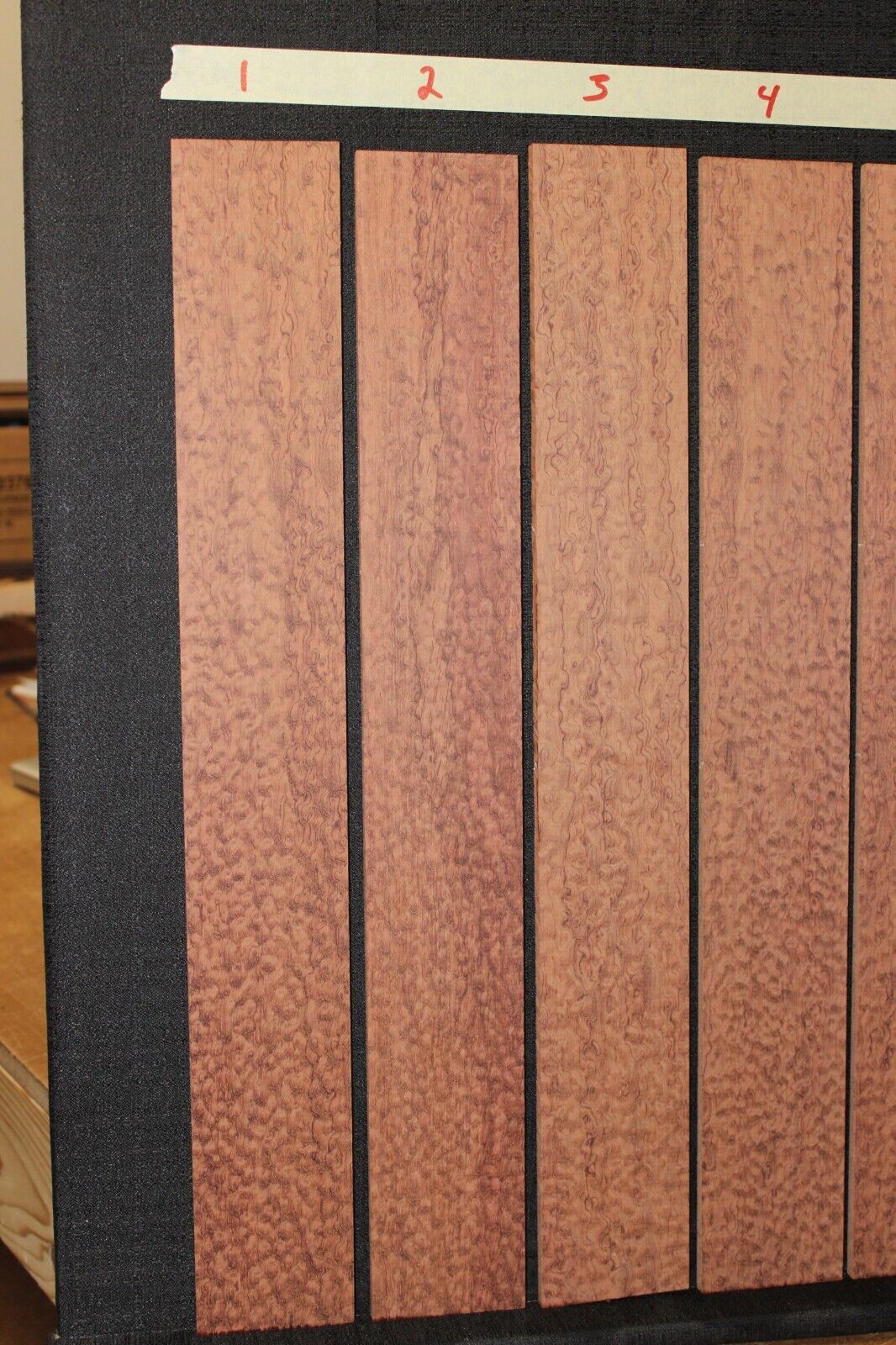 Pomelle figured bubinga guitar fingerboard blanks, sold individually. 22" long