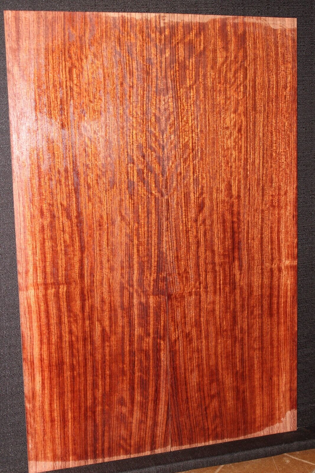 Figured quarter sawn bubinga guitar drop top.