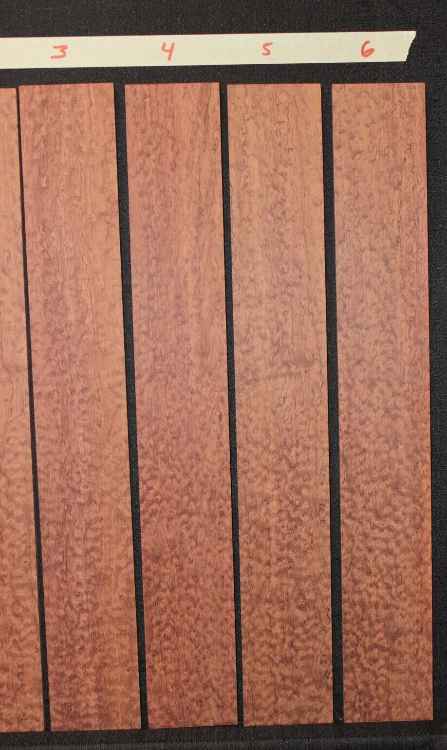 Pomelle figured bubinga guitar fingerboard blanks, sold individually.