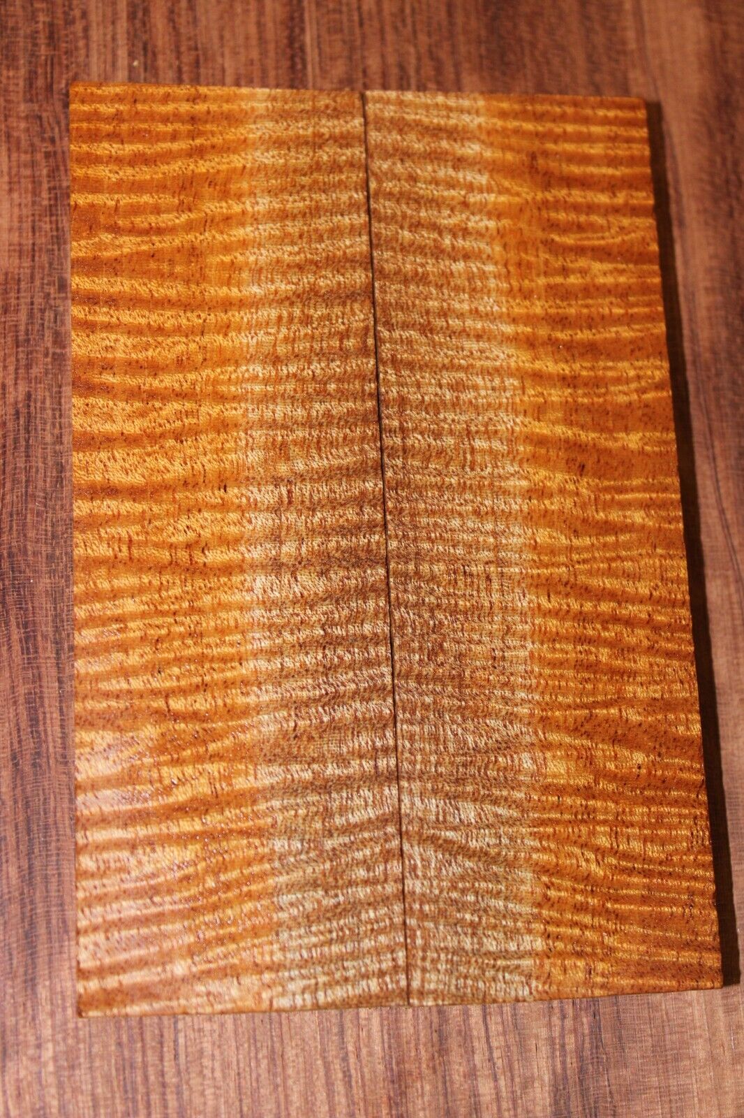 Curly / flame mahogany knife scale, gun grip. Insane figure 5.5 X 1.75 X 3/8"