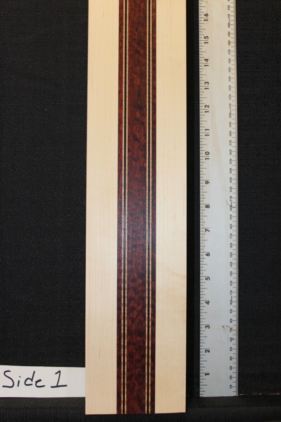 Pomelle bubinga, wenge, flame maple and hard maple guitar neck blank, 2" thick
