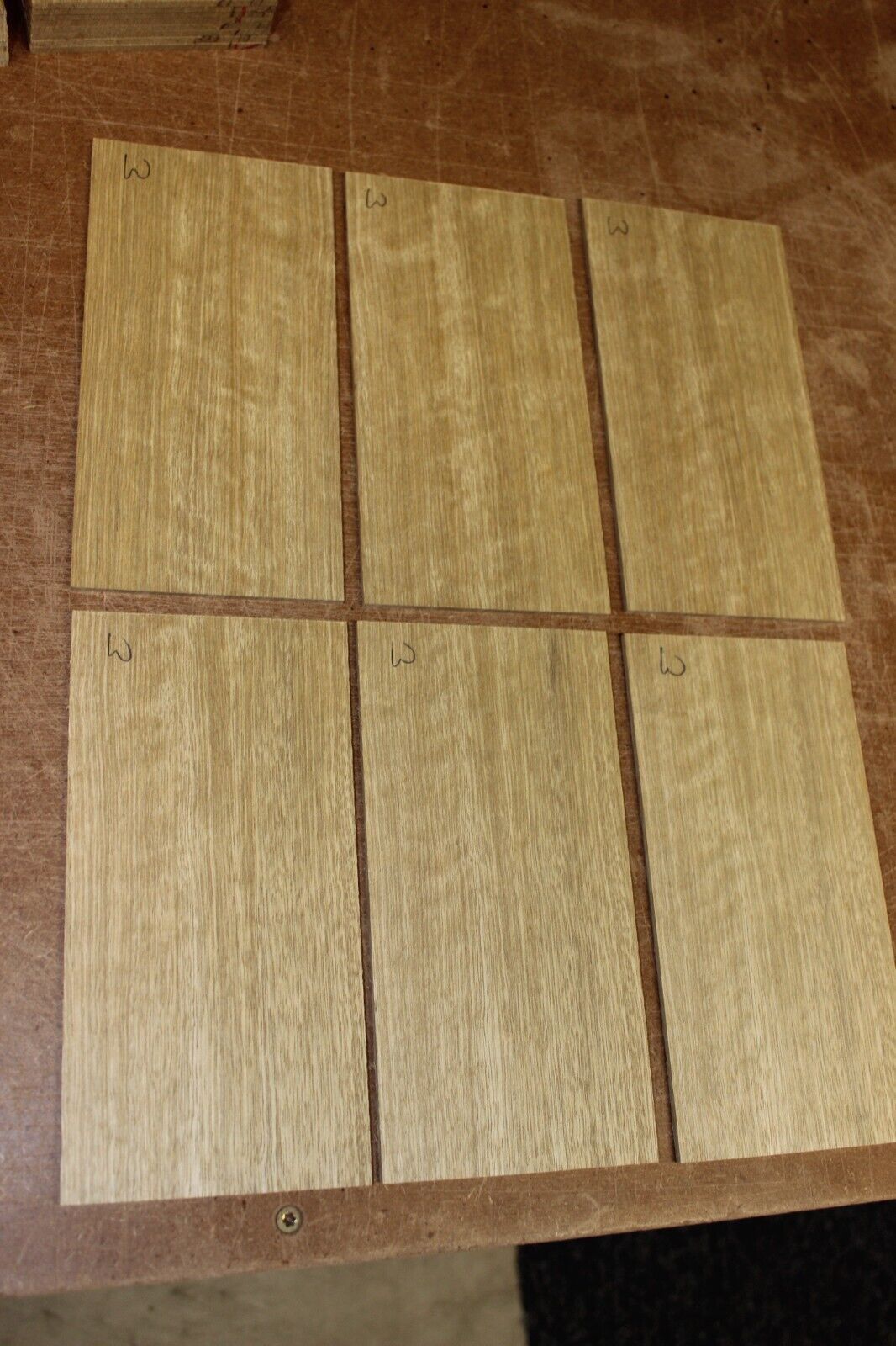 Quarter sawn white limba, korina headstock / peg head veneer. Sold individually