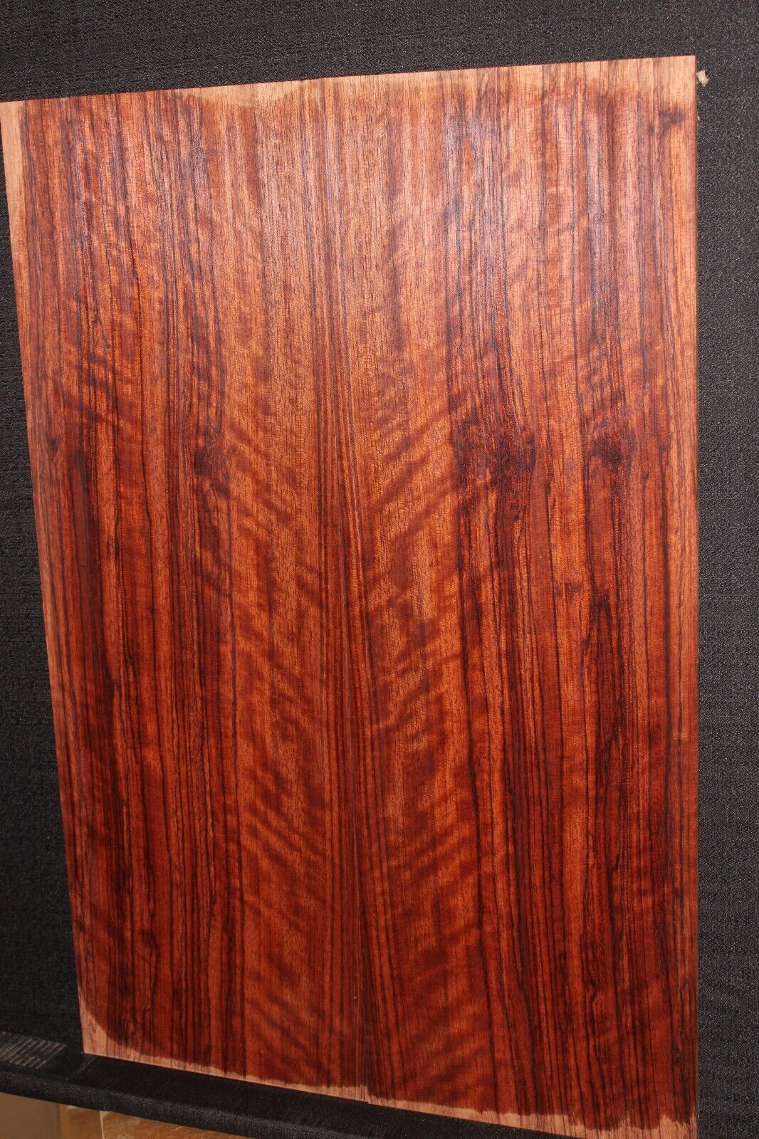 Figured quarter sawn bubinga guitar drop top.