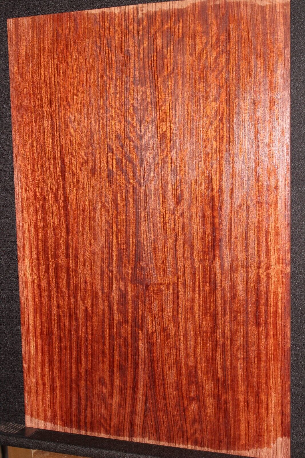 Figured quarter sawn bubinga guitar drop top.