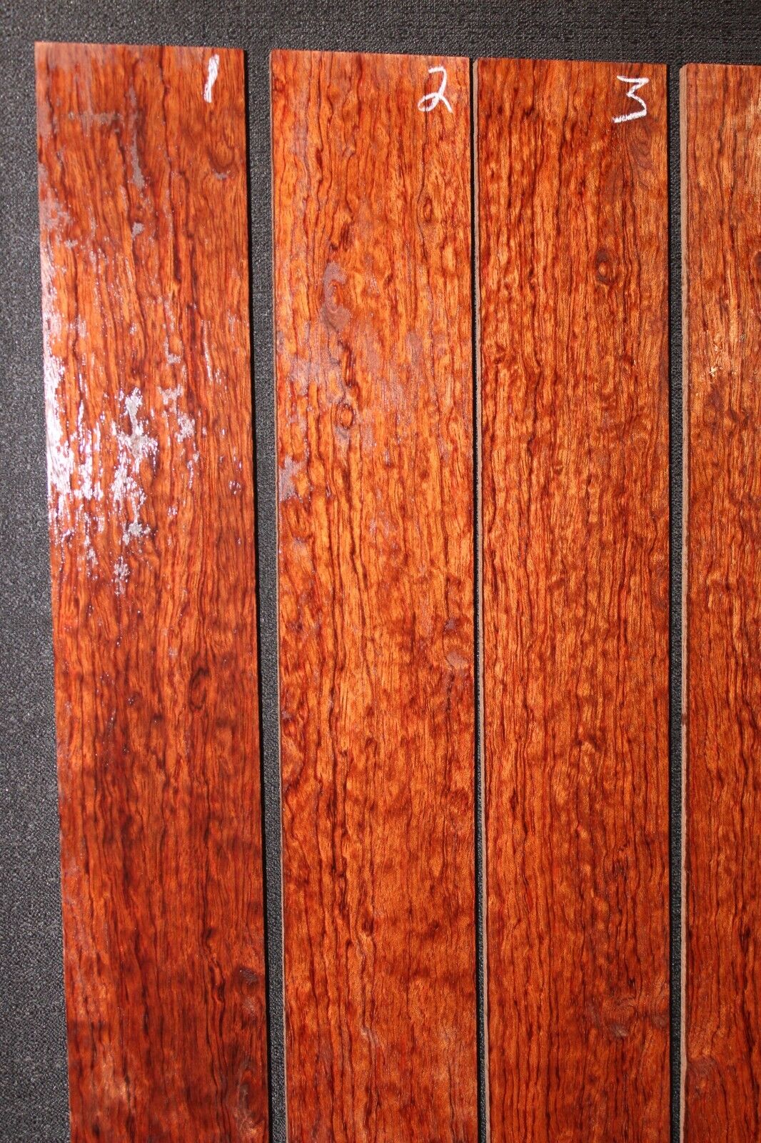 Figured bubinga guitar fingerboard blanks, sold individually. 22" long