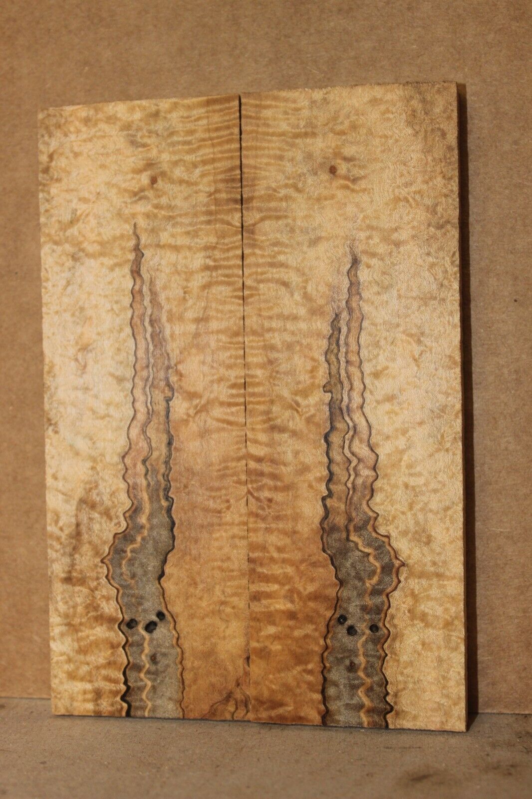 Curly ambrosia maple knife scale, gun grip. Insane tight figure 5.75 X 2 X 3/8"