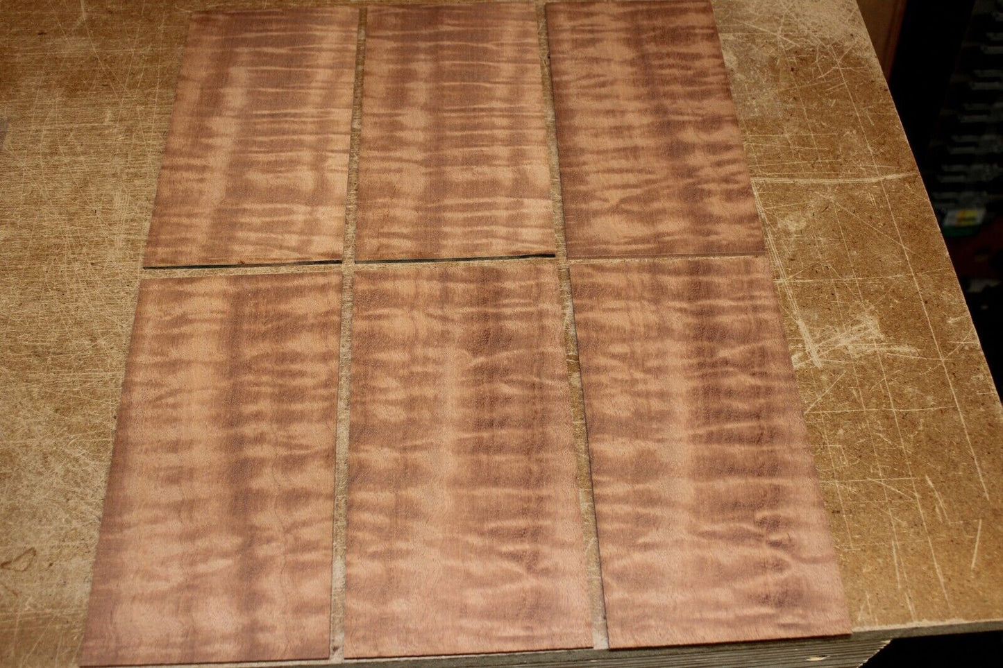 quilted figured sapele headstock / peg head veneer. Sold individually