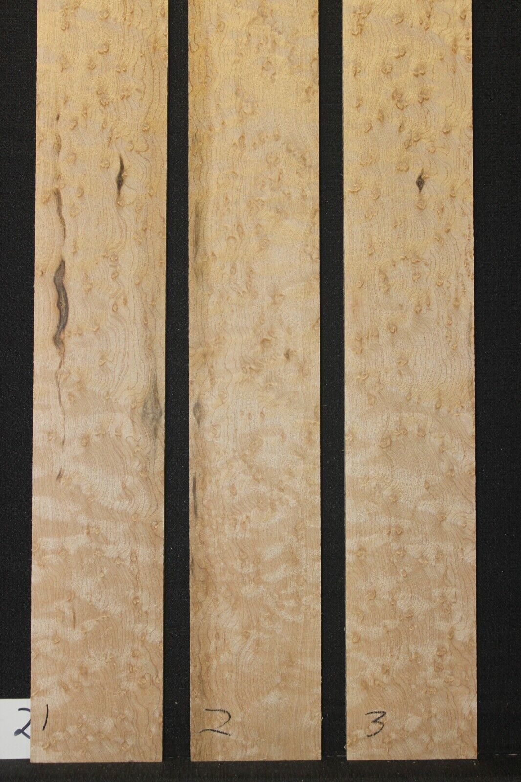 4A birdseye maple guitar fingerboard blanks, minor flaws, sold individually.