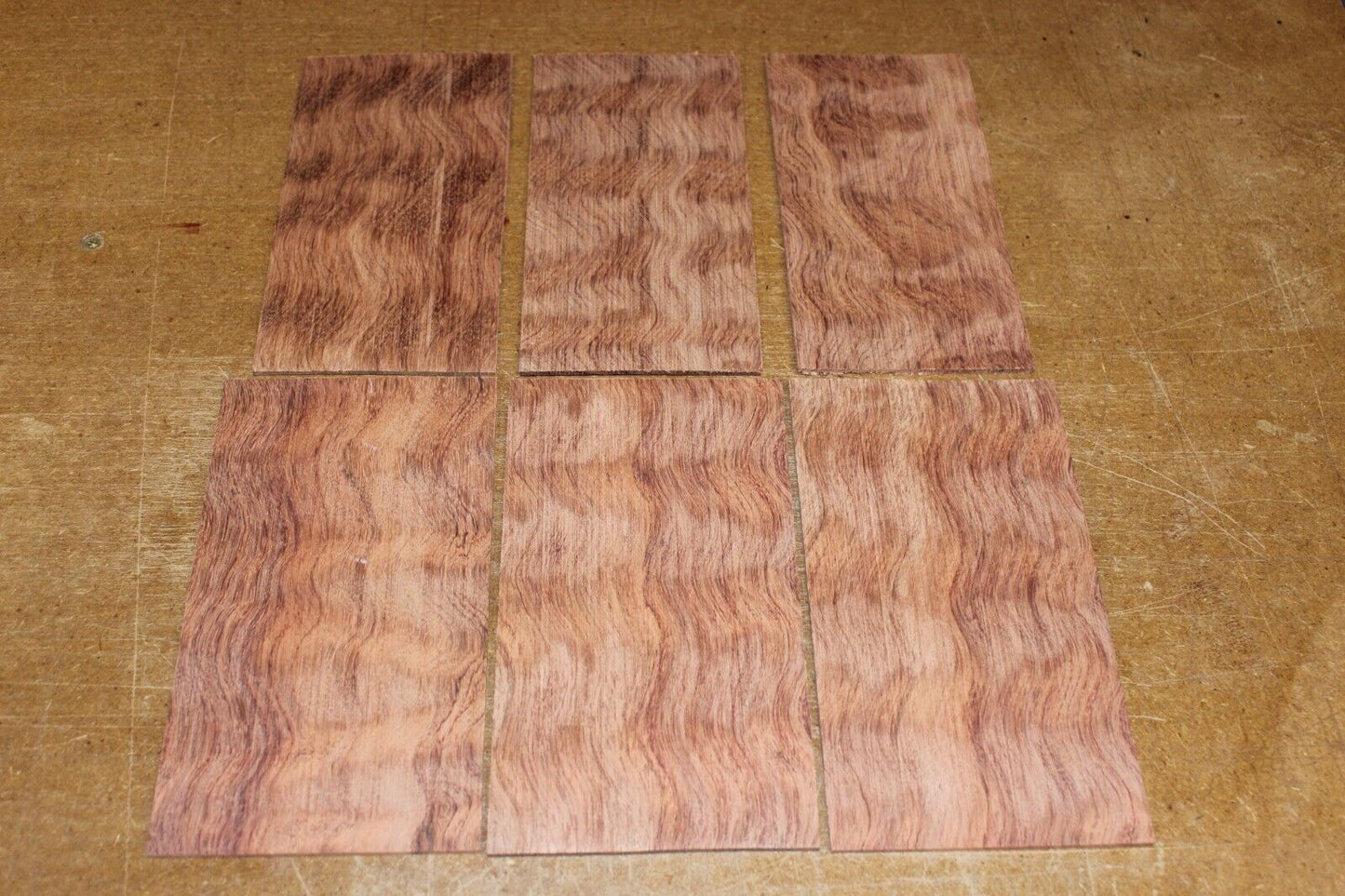 Waterfall bubinga figured headstock / peg head veneer. Sold individually