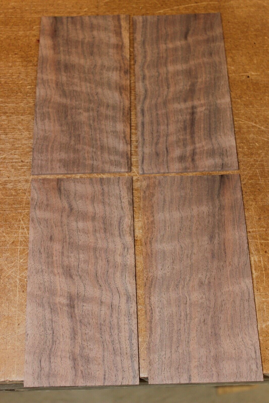 Figured black walnut headstock / peg head veneer. Sold individually