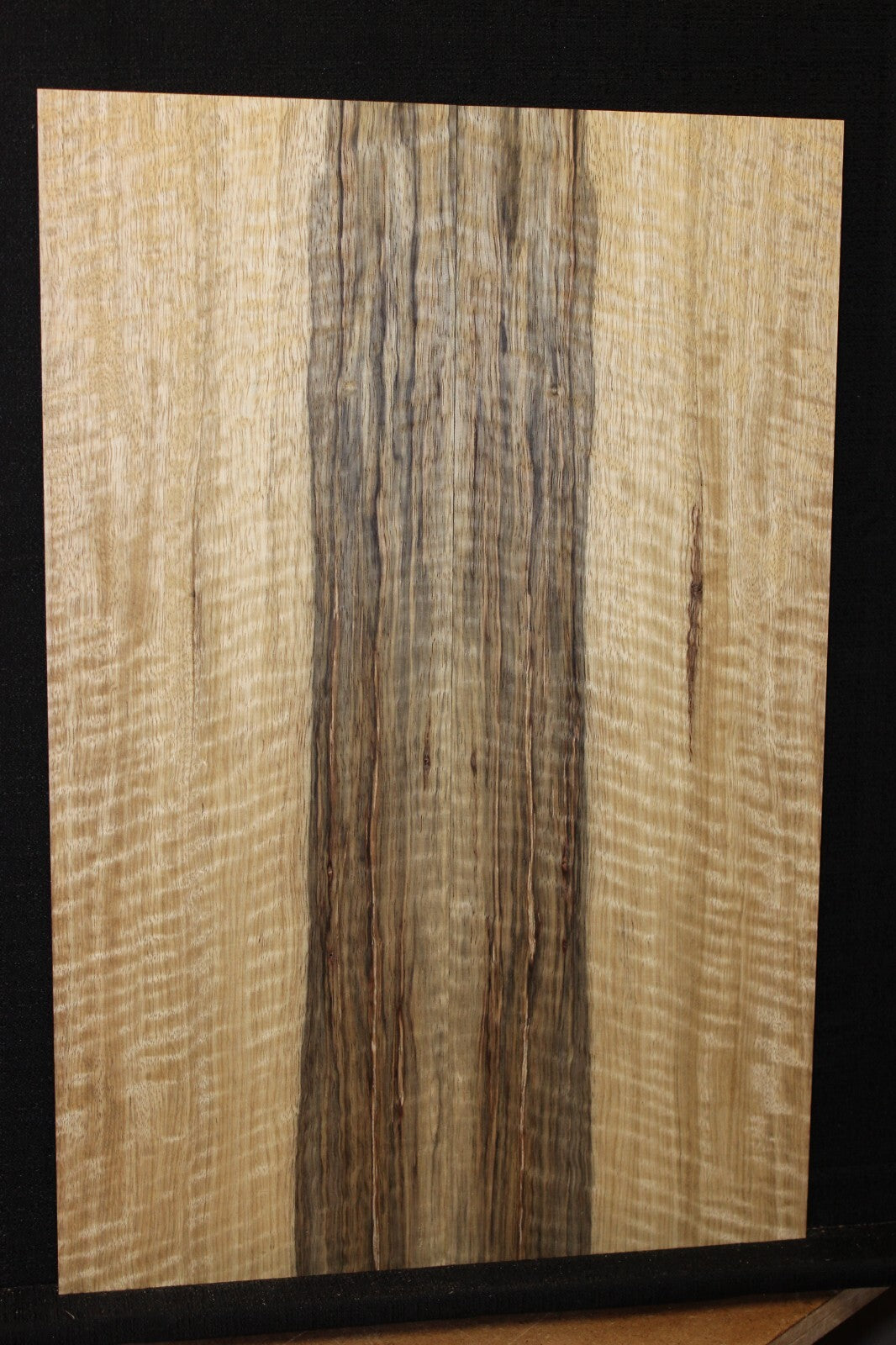 Curly black limba / korina figured book matched guitar top. 0.37" thick